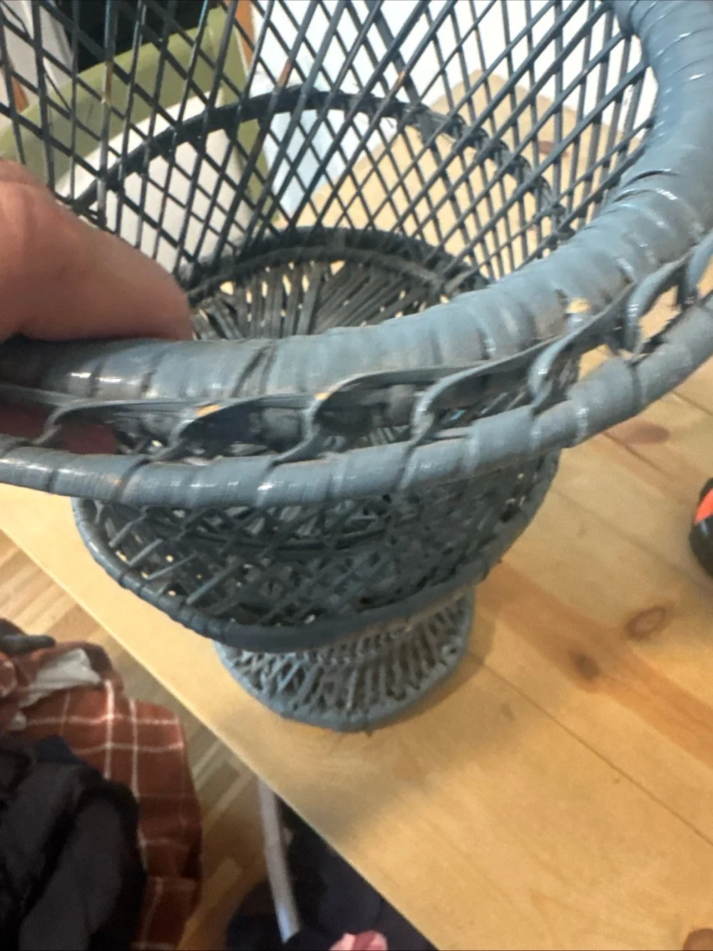 Vintage Mid Century Boho Chic Woven Peacock Wicker Rattan Plant Stand Pedestal
